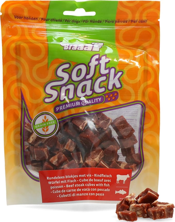 Braaaf Rund Steak Blokjes met Vis 85 gr