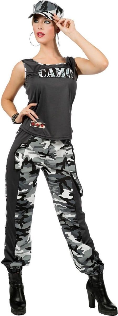 Soldaat Camouflage Kostuum Vrouw Grijs - Maat 38