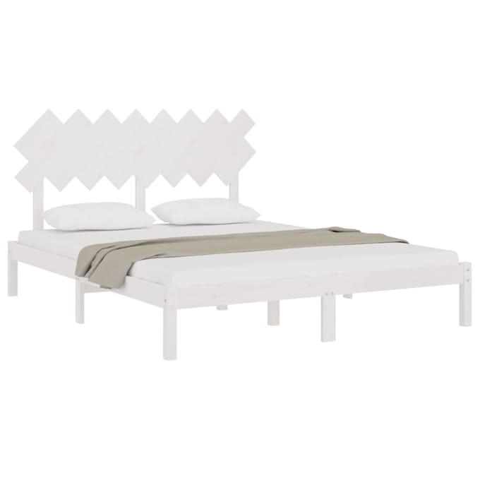 vidaXL - Bedframe - massief - hout - wit - 160x200 - cm