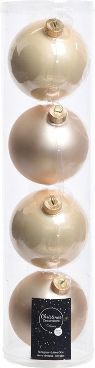 Decoris kerstballen - 4x st - licht champagne - D10 cm - glas - kerstversiering