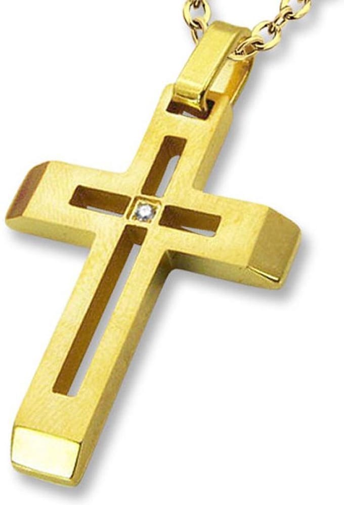 Amanto Ketting Dan Gold - 316L Staal PVD - Kruis - 36x25mm - 50cm