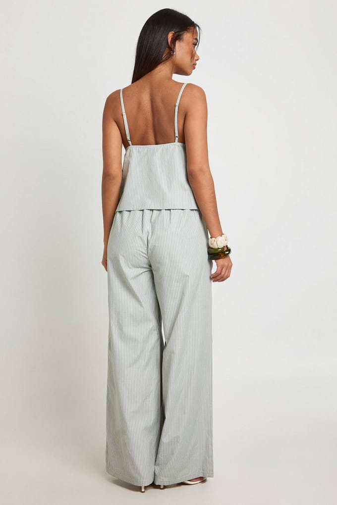 boohoo Dames Gestreepte Poplin Cami En Wijde Broek Set | Groente | Maat: 34