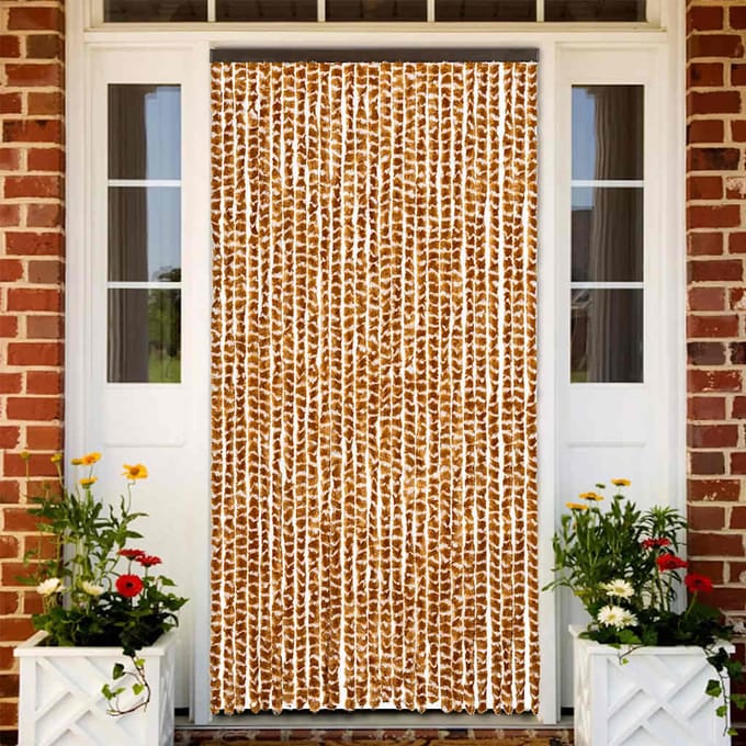 vidaXL - Vliegengordijn - 90x200 - cm - chenille - okerkleurig - en - wit