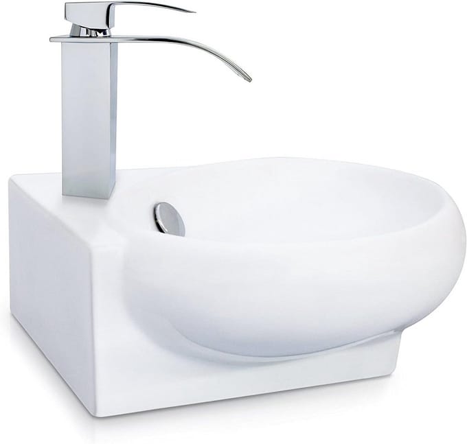 Hoekwastafel Keramiek Wit - Compact Wastafeltje met Lotus Effect en DIN Standaard Aansluitingen