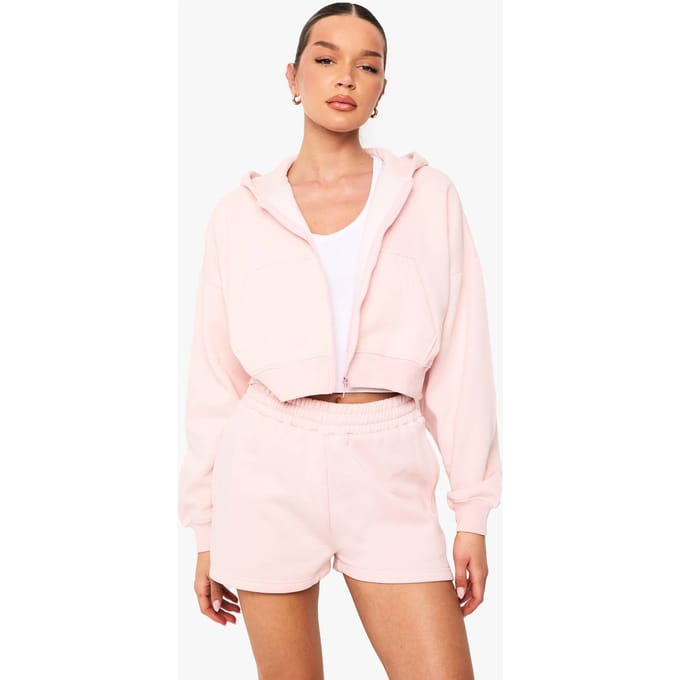 boohoo Dames High Waist Sweatshort With Internal Drawcord | Lichtroze | Maat: Medium