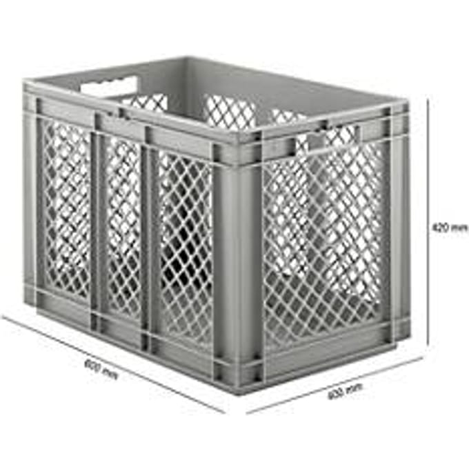 Eurobox serie EF 6421, van PP, inhoud 83,8 l, geperforeerde wanden, grijs, open handgreep
