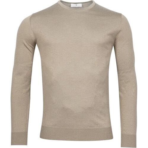 Thomas Maine Trui Fine Merino Crew Neck Single Knit Greige / male