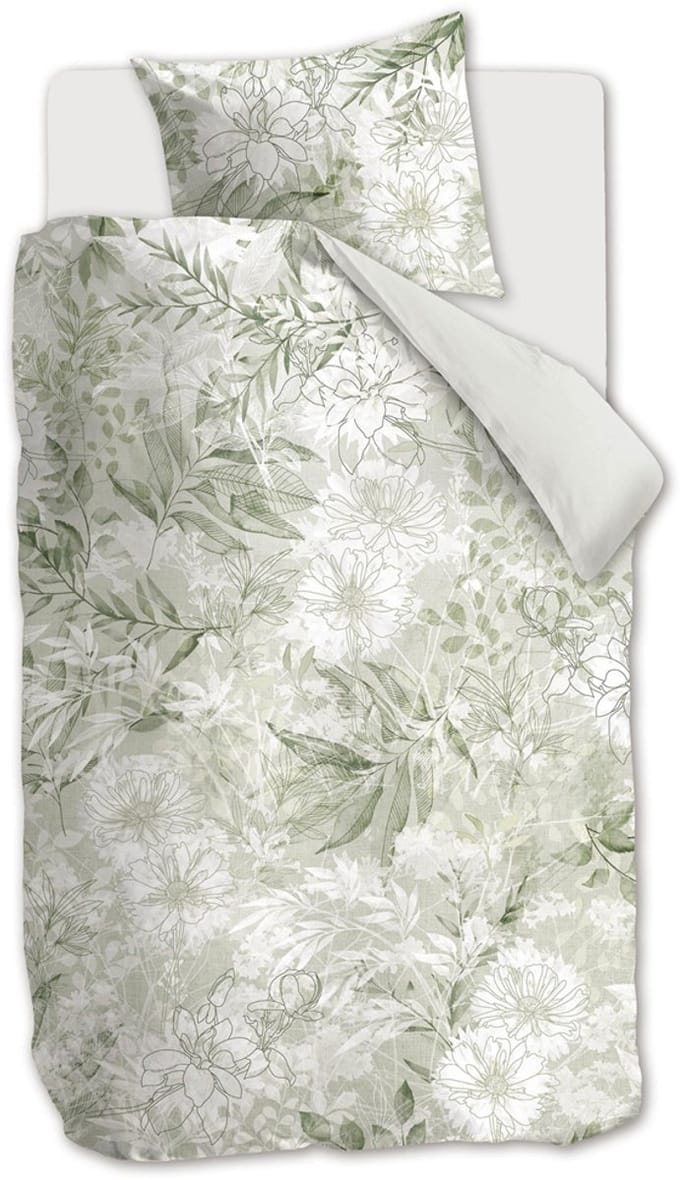 Rivièra Maison - Lilium dekbedovertrek - Eenpersoons - 140x200/220 cm - Grijsgroen