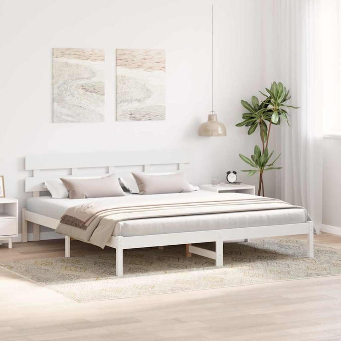 vidaXL - Bedframe - met - hoofdeinde - Wit - 180 - x - 200 - cm - Massief - grenenhout