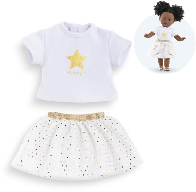 Corolle poppenkleding set topje en rok ivoor goud 36cm poppen.