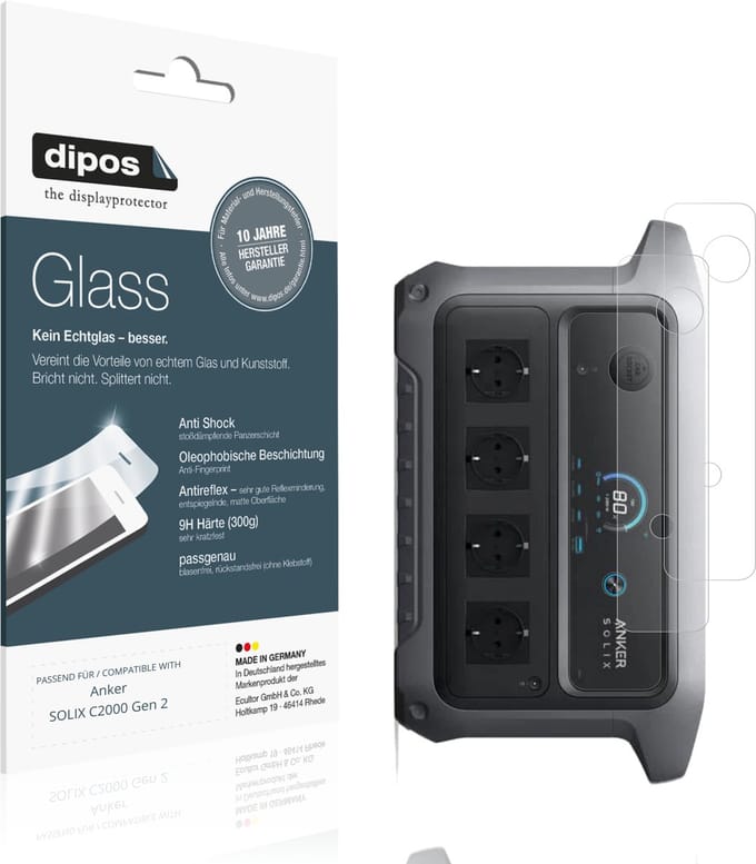 dipos – 2x Matte Pantserfolie geschikt voor Anker SOLIX C2000 Gen 2 | 9H Screenprotector