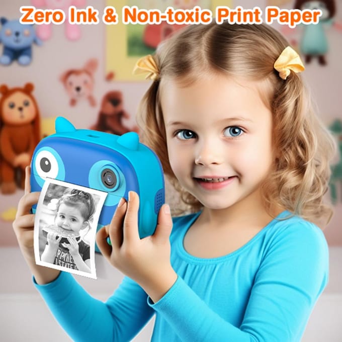 Appareil photo instantané pour enfants mignons 2,5K Appareil photo numérique pour enfants 12MP Appareil photo à impression instantanée pour enfants avec 2,4 pouces bleu
