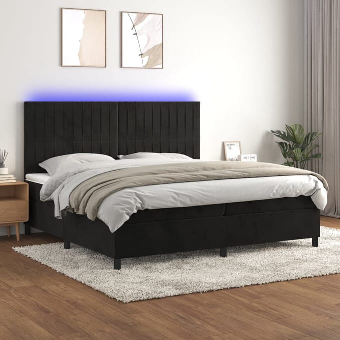 vidaXL - Boxspring - met - matras - en - LED - fluweel - zwart - 200x200 - cm
