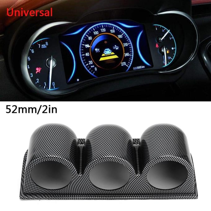52mm2in 3?Gaten Drievoudige Meterhouder Houder Koolstofvezel Stijl Auto Auto Dashboard Meter Pod black