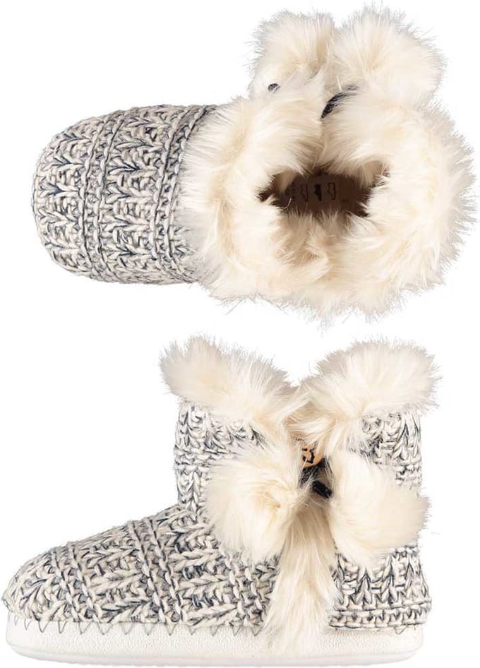 Meisjes hoge pantoffels/sloffen gebreid zwart/wit maat 31-32