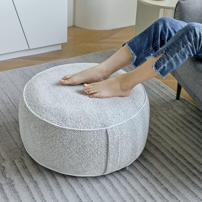Opblaasbare Poef - Voetenbank Hocker - Extra Zitten - Inclusief Pomp - 61 x 25cm - Grijs