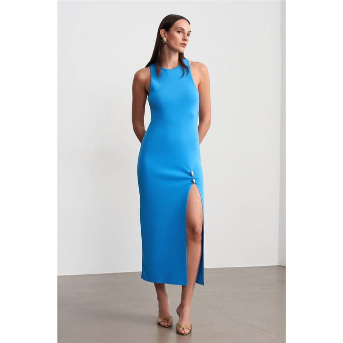 Mouwloze Geribbelde Bodycon Midi Jurk