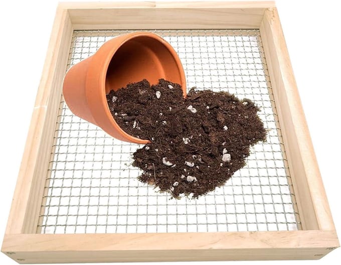 Grondzeef - Compostzeef Bodemzeef - Tuinieren Compost Zeven - Stevige Houten Structuur - 34 x 30 cm - Natuurlijk