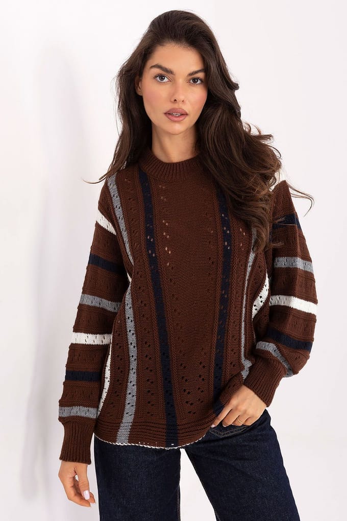 Striped Ajour Sweater - Dunkelbraun / Einheitsgröße