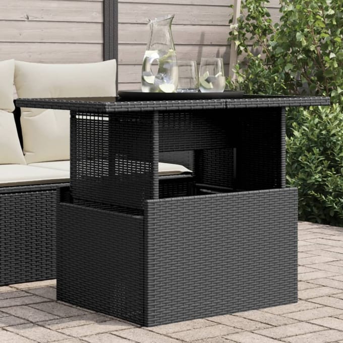 vidaXL - Tuintafel - met - glazen - blad - 100x55x73 - cm - poly - rattan - zwart
