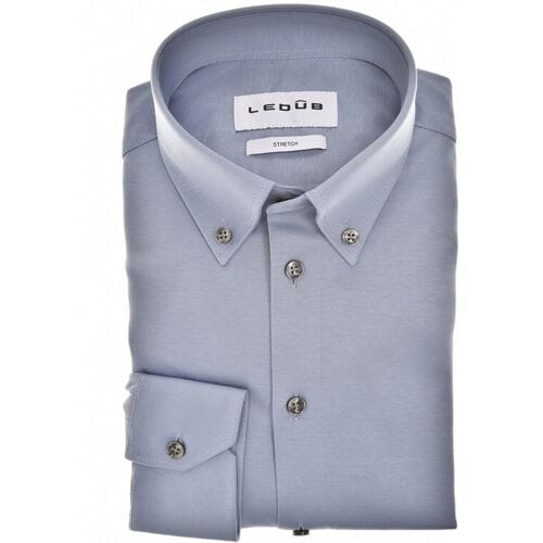 Ledûb Overhemd Cotton Jersey Stretch Uni Color Button-Down Midden Blauw / male