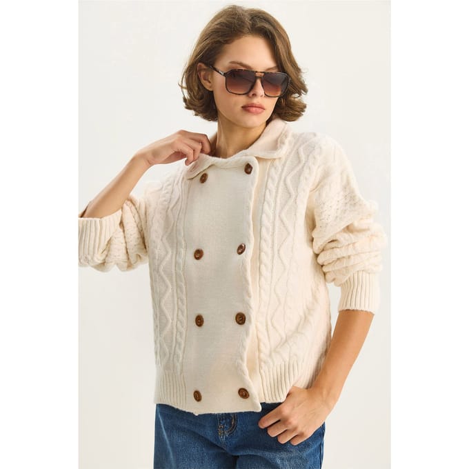 Geribbeld Gebreid Cardigan met Knoopsluiting