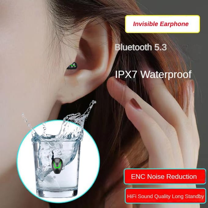 Mini onzichtbare draadloze oortelefoon Bluetooth 5.3 oortelefoon Ruisonderdrukking HiFi stereo oordopjes met microfoon TWS-headset