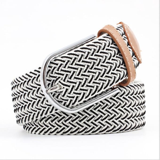 Gevlochten elastische riem, geweven stretch riem heren en dames-100 - 130 cm-Wit/zwart