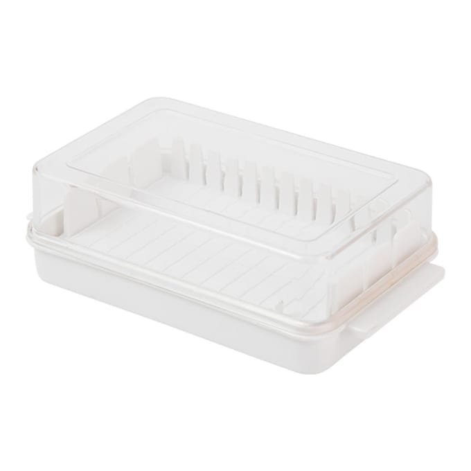Boter Snijdoos met Deksel Plastic Botervloot Langere Versheid Boter Afsluitbare Bewaarcontainer white