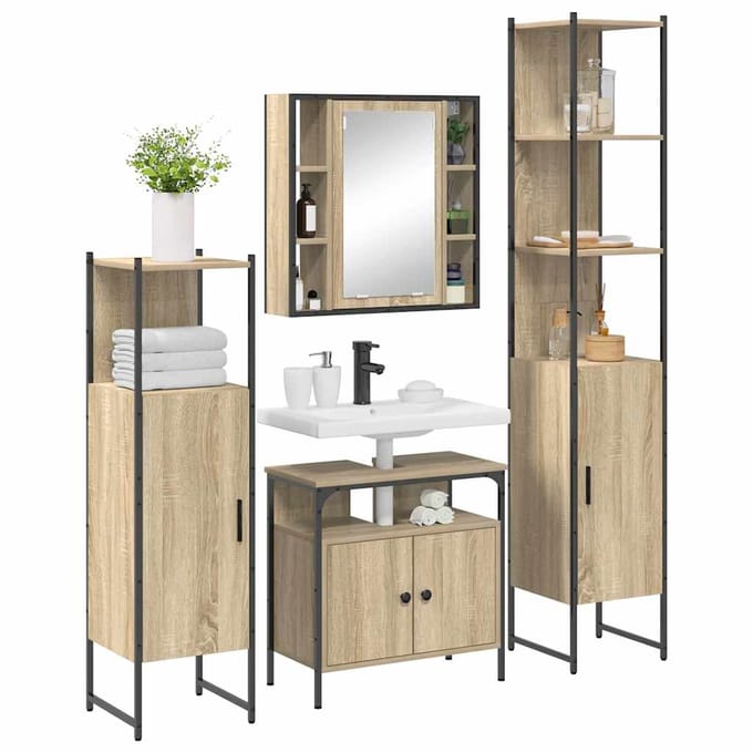 vidaXL - Badkamermeubel - Set - 4 - st - Sonoma - Eik - 33 - x - 33 - x - 185,5 - cm