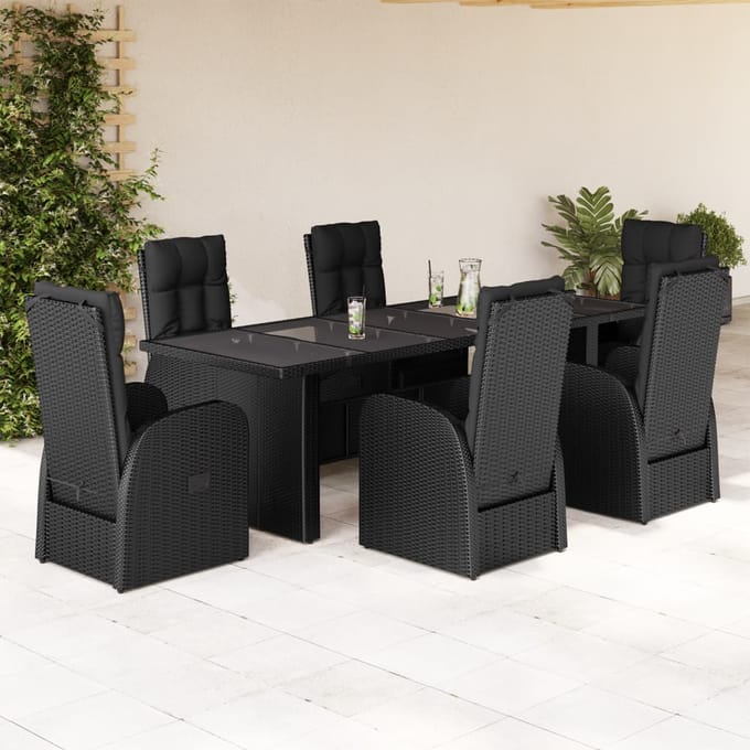 vidaXL - 7-delige - Tuinset - met - kussens - poly - rattan - zwart