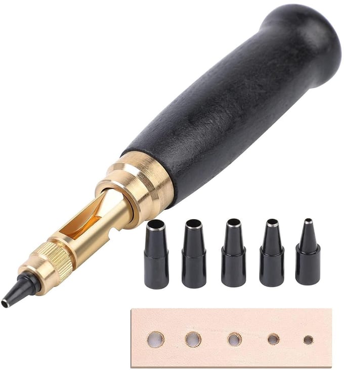 Cuhostki 5 Stuks - Gatenpons-Leder-Ponstang Lederponstang - Zwart 1.5-4mm Handmatig