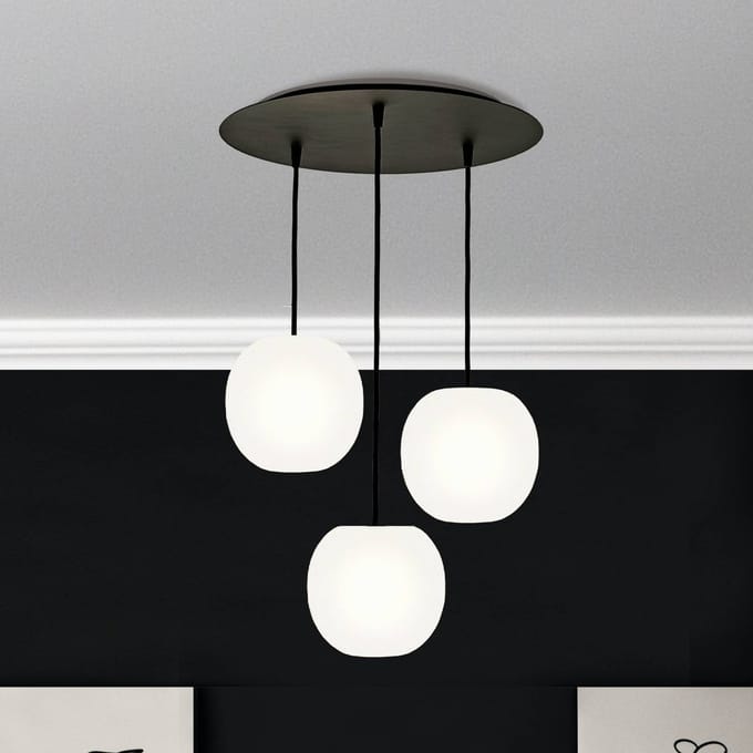 Casablanca hanglamp Acai, wit/zwart, rond, 3-lamps, 16 cm