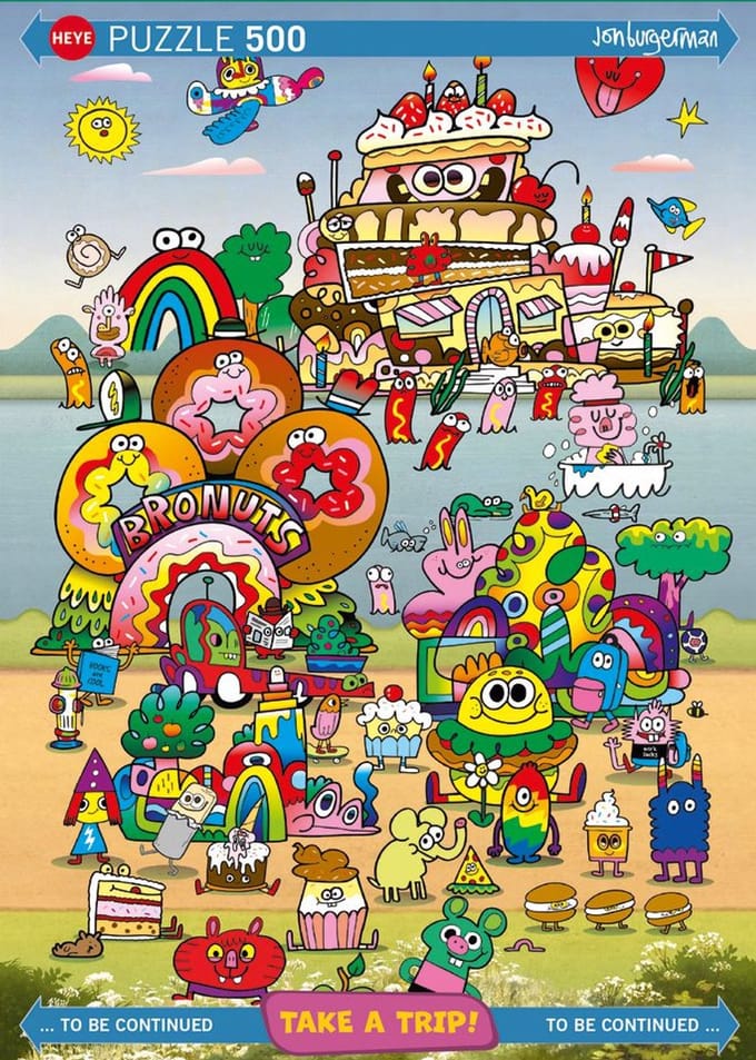 Heye puzzel Jon Burgerman 500 stukjes - Take a Trip puzzelspel.