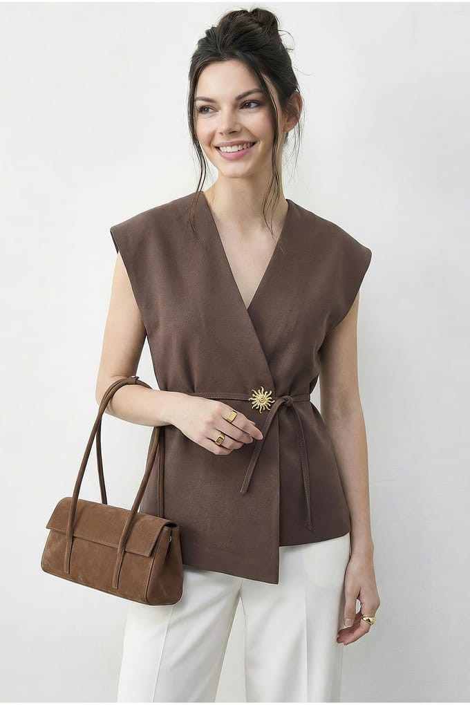 Geknoopte V-hals Crêpe Vest