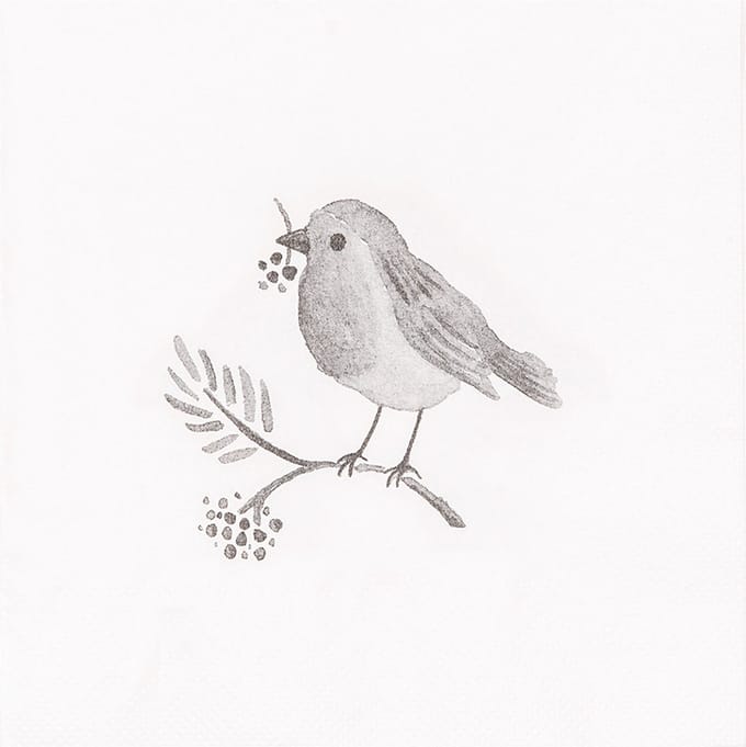 Clayre & Eef Servetten Papier Set van 20 33x33 cm Wit Papier Vogel