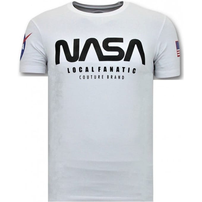 T-shirt Heren met Opdruk - Nasa American Flag Shirt - Wit