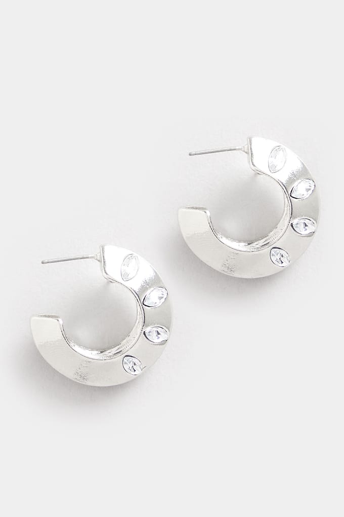 Yours Chunky Oorringen Met Diamantjes In Zilversize One Size