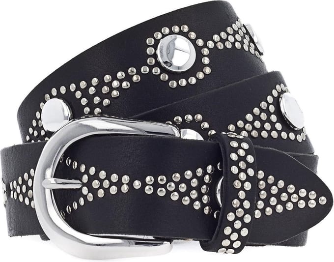 b.belt Leren Riem Nietengürtel W75 Black Zwart
