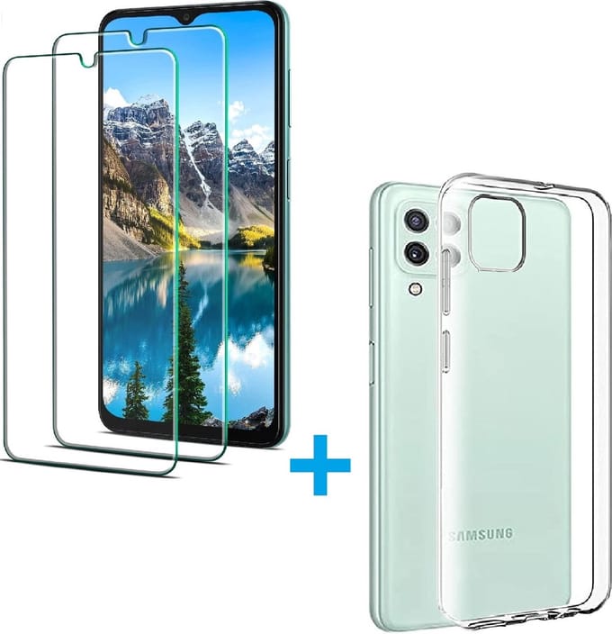 Silicone hoesje transparant met 2 Pack Tempered glas Screen Protector Geschikt voor: Samsung Galaxy A22 5G