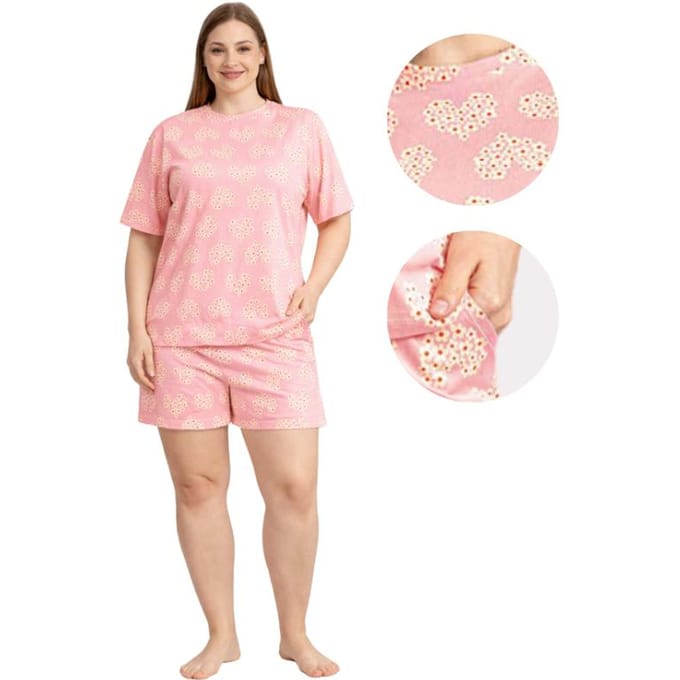 Dames Pyjama 4XL Katoen Korte Mouw Fijn Voor de Zomer Losse Korte Broek Zacht white