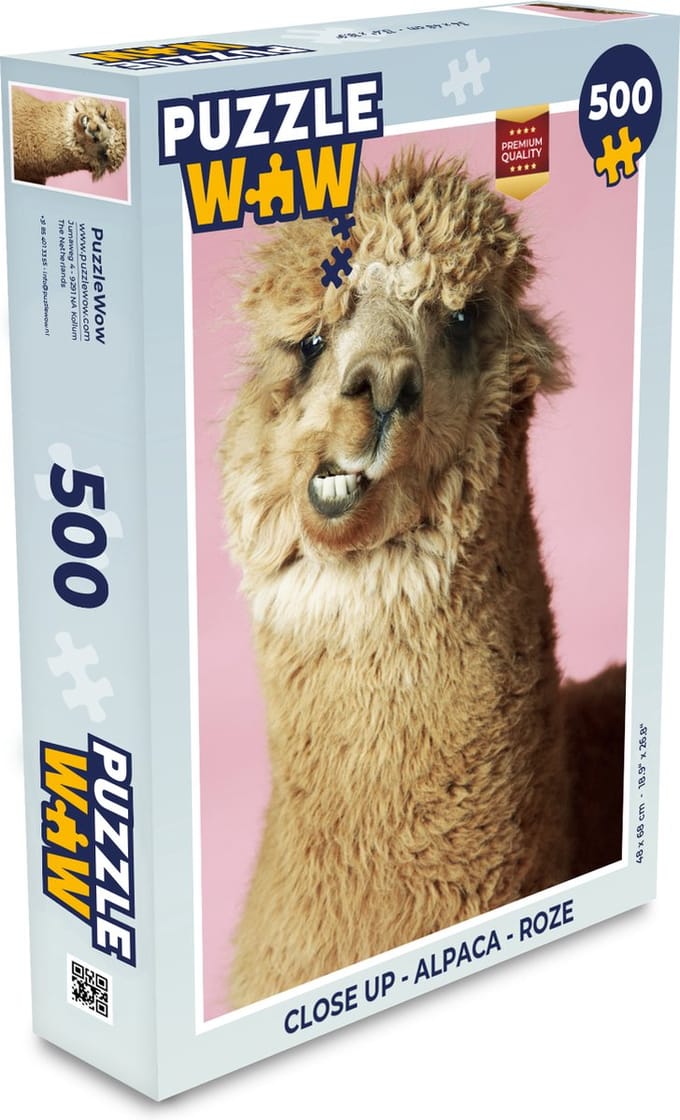 Puzzel Close up - Alpaca - Roze - Legpuzzel - Puzzel 500 stukjes