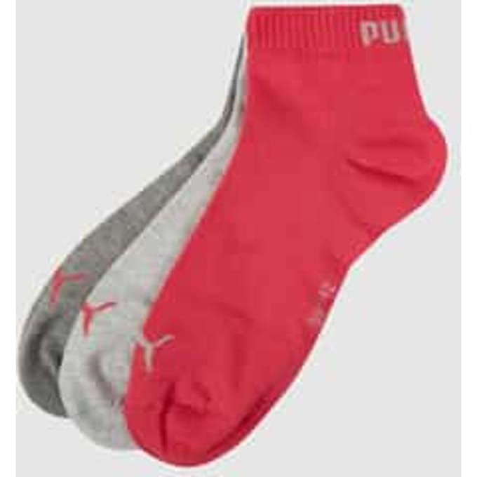 PUMA Quartersokken Unisex 3-Pack Grey Melange / Pink