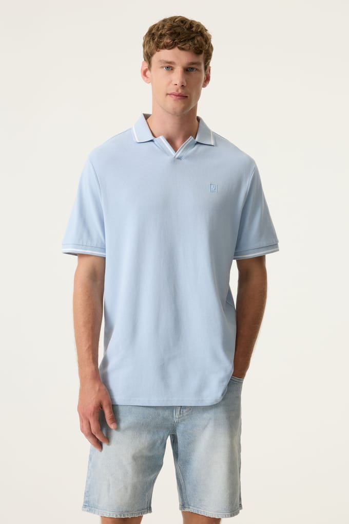 GARCIA Heren Effen Polo Blauw Korte mouw