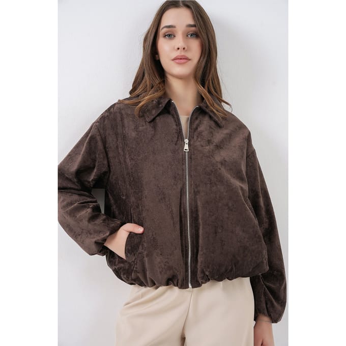 Overmaat Velvet Zip-Up Jas met Zakken