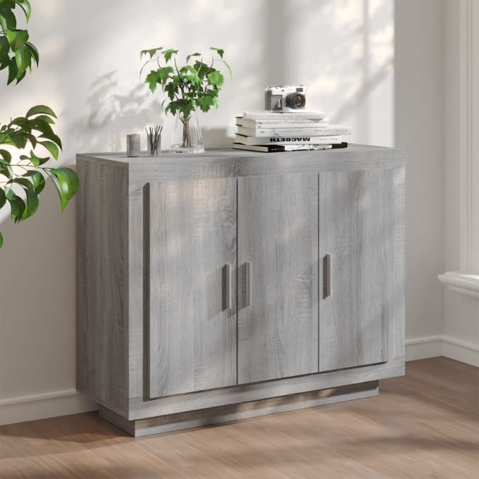 vidaXL - Dressoir - 92x35x75 - cm - bewerkt - hout - grijs - sonoma - eikenkleurig