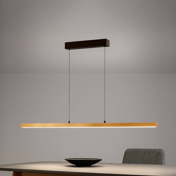 FISCHER & HONSEL LED hanglamp Shine-Wood, lengte 141 cm, eiken/zwart CCT