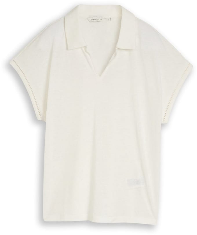 Tom Tailor - Dames polo - Maat XL - Vrouwen - wit - Vlas of linnen