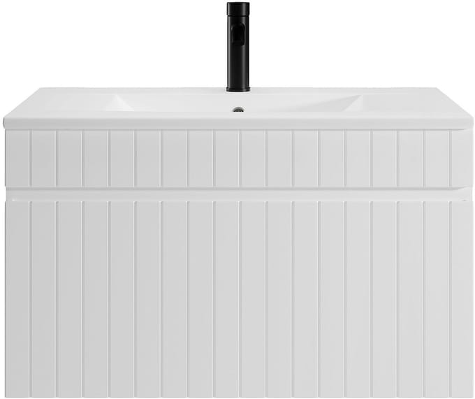 Vente-unique Wit gestreept zwevend badkamermeubel met inbouwwastafel - 80 cm - SATARA