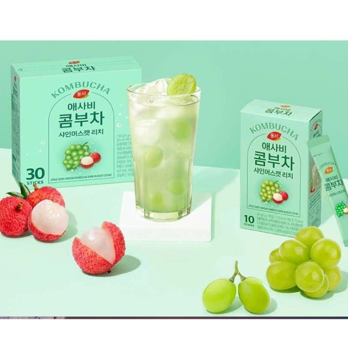 Poudre de Thé Kombucha Stick Saveur Raisin Shine Litchi 5g x 30 Sachets Thé aux Fruits d'Inspiration Coréenne 1box (30ea) blue